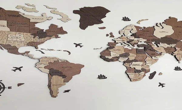 3D World Map wooden