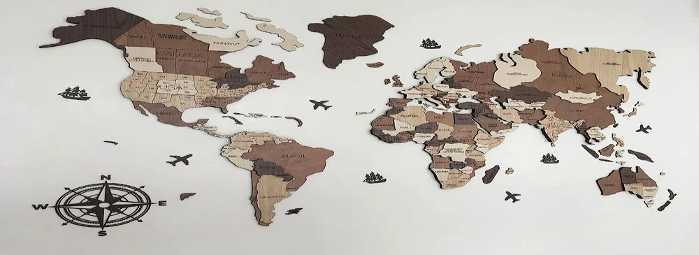 3D World Map wooden
